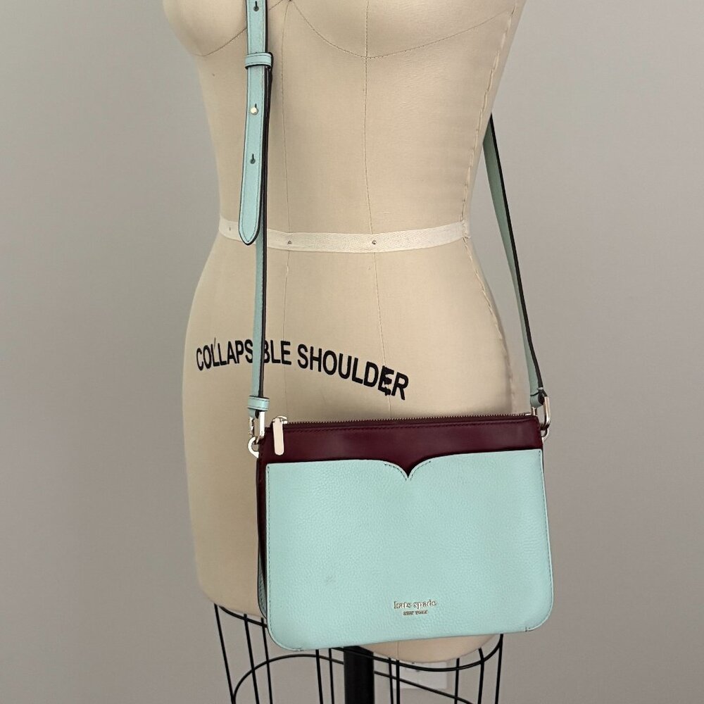 Kate Spade Margaux Teal Brown Leather Convertible Crossbody Clutch Color Block